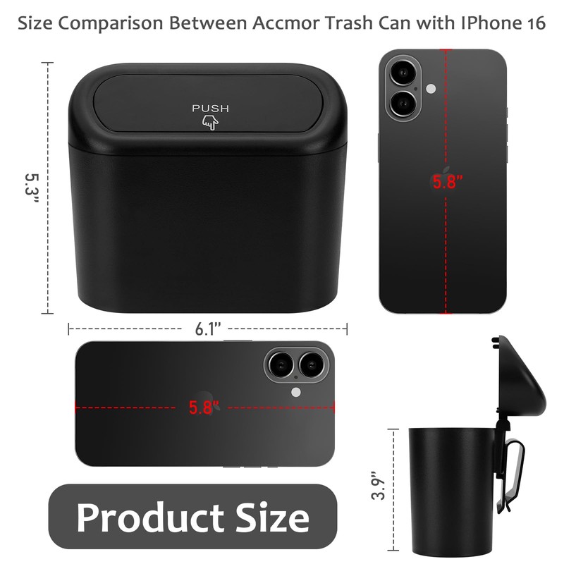 Accmor Car Trash Can with Lid, Mini Auto Dustbin Garbage