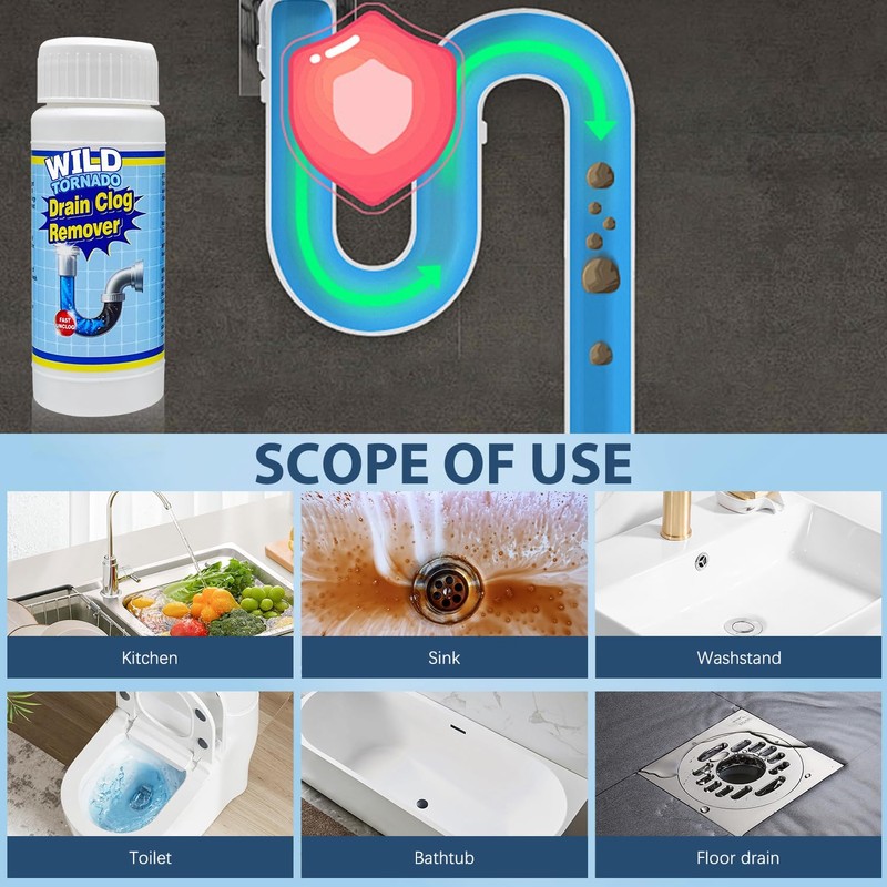 Sink and Drain Cleaner Powder Kit, Fast-Acting Clogged Pipe Opener