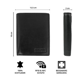 MOKIES Men's Leather Wallet - Extra Sturdy Double Stitching - Portrait Format with 9 Compartments - RFID - Wallet for Men - Wallet, black, Timeless