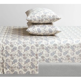 Feather & Stitch Softest 100% Cotton Sheets, 300 Thread Count Percale Weave Bedding, 16" Deep Pocket, Cooling Sheets, Breathable Bed Set, Hotel Premium Quality (Queen, Beige Paisley)