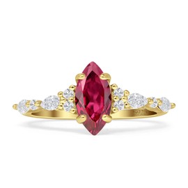 OMRANII Yellow Tone Ruby CZ Size-10 Art Deco Marquise Shaped Vintage Style Wedding Engagement Ring Solid 925 Sterling Silver Gift For Women