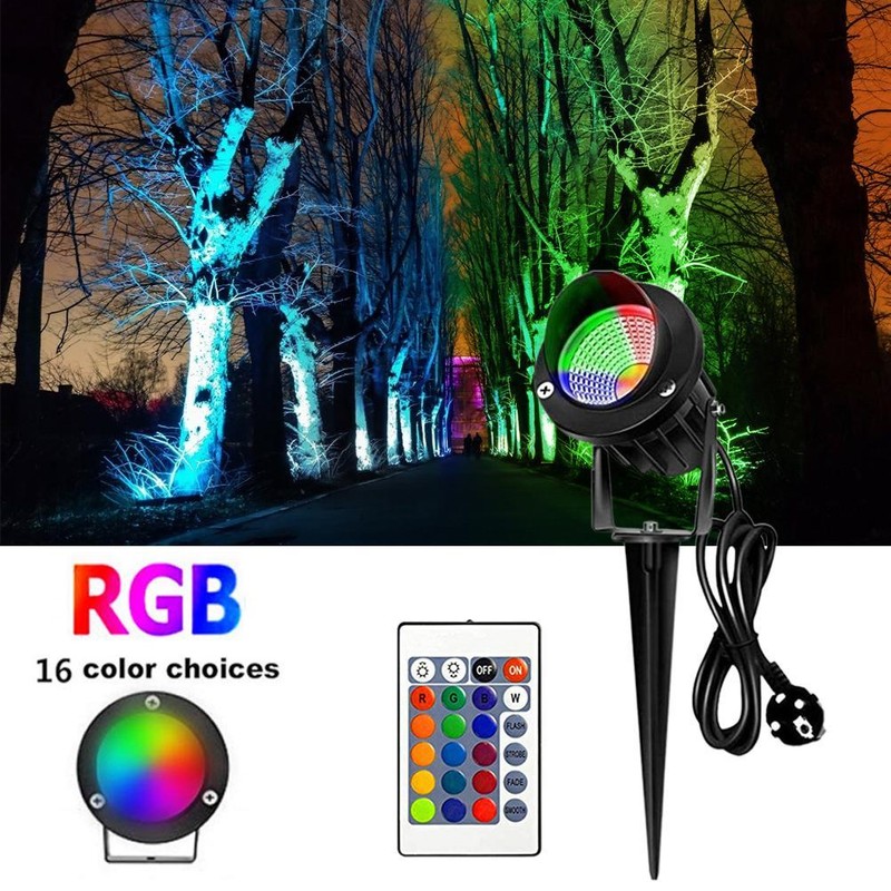 COB Landscape Spotlights RGB Colorful Lighting with Ground Spike Remote