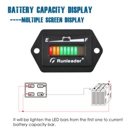 2 Pieces Runleader 36V Battery Fuel Gauge Meter,Battery Level Meter,Lead Acid Battery Applicably,Single & Multiple Screen Display for Golf Cart Club Car Forklift Scrubber Machine