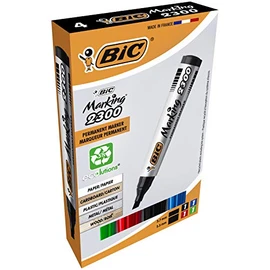 BIC Marking 2300 Ecolutions Permanent Markers - Assorted Colours, Pack of 4 Markers With Chisel Tip - 3.7 to 5.5 mm