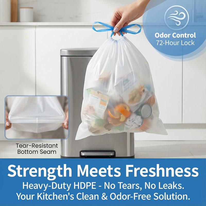 Small Trash Bags 5 Gallon Drawstring,1.1 Mil,Unscented,150 Count