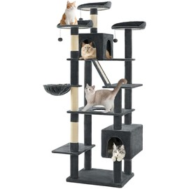 Made4Pets Tall Cat Tree, 80" Cat Tree Tower for Indoor Cats Large Adult, Modern Cat Tower with Scratching Post, Cozy Hammock, 3 Perches and 2 Condos, Sturdy and Fluffy, Dark Gray