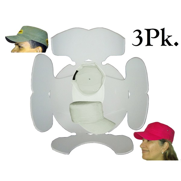 3Pk. White Hat Panel Shaper Combo for Military Cap, Flat Bill 5 Panel Hat, Army Cap, Conductors Hat, Comfortable Flexible Hat Shapers, Long Lasting Hat Liner.