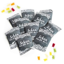 Small packets of gummy bears black / white SCHÖN DASS DU DA BIST ( NICE THAT YOU'RE HERE ) give-away guest gift party bag wedding party birthday gift guests customers goodies