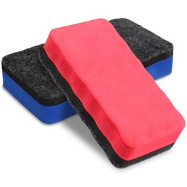 2PCS White Board Eraser,Mini Dry Eraser with Thick Felt Pad Dry Erase White Board Chalkboard Eraser,Dry Erase RubberCleaner Board for Classroom Home Office(red,Blue)