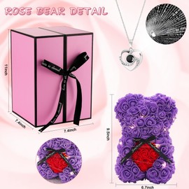 HYRIXDIRECT Flowers Rose Bear Valentine's Day Gifts Lighted up Artificial Forever Rose Everlasting Flower Teddy Bear Gifts for Her Women Mom Wife Wedding Mothers Day