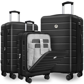 Classic 3-Piece Luggage Set Lightweight Hardside Suitcase TSA Lock Spinner Wheels, 20" Expandable Carry-On Luggage with Quick Access Front Open Pocket for Travel Business, 20/24/28 inch, Black