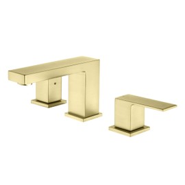 KIBI 2-Handle Cube Bathroom Sink Faucet with Drain Assembly | 3-Hole Installation, Solid Brass Construction | 8-Inch Wide Spread Lavatory Faucet | Brushed Gold Finish, KBF1024