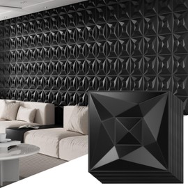 Umedol 40 PCS 3D Wall Panels for Interior Wall Décor Black 11.8"*11.8" Wall Covering Panels，PVC Textured 3D Wall Tile for Living Room，Bedroom DIY Interior Wall Decor