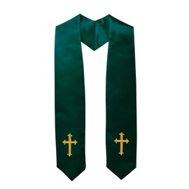IvyRobes Adult Clergy Choir Stolen with Embroidery Cross Traditional 152 cm Unisex Church Priest Costume 5 Colours, forest green