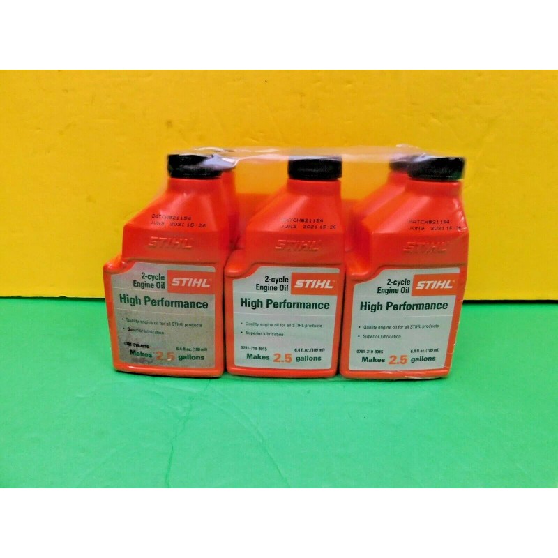 STIHL 6 BOTTLES HIGH PERFORMANCE 2-CYCLE ENGINE OIL 6.4oz 2.5gal.