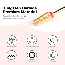 BNG 5 in 1 Carbide Nail Drill Bit Fast Remove Acrylic Nails Professional 3/32" Electric Nail Drill Tungsten Steel Bits Manicure Pedicure Professional Salon Tool(Fine, Gold)