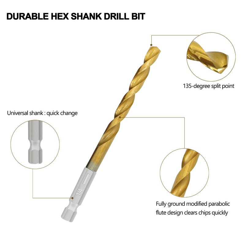 GMTOOLS 30 Pcs Titanium Impact Drill Bit Set, Hex Shank