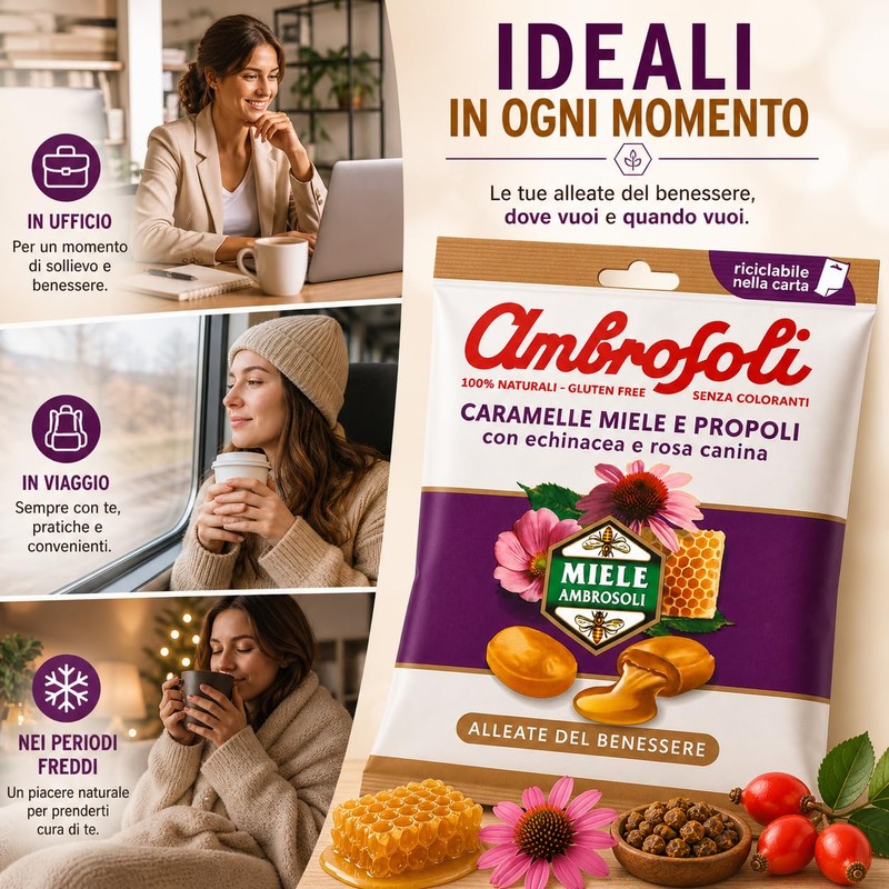 Ambrosoli Caramelle Miele e Propoli con Echinacea e Rosa Canina