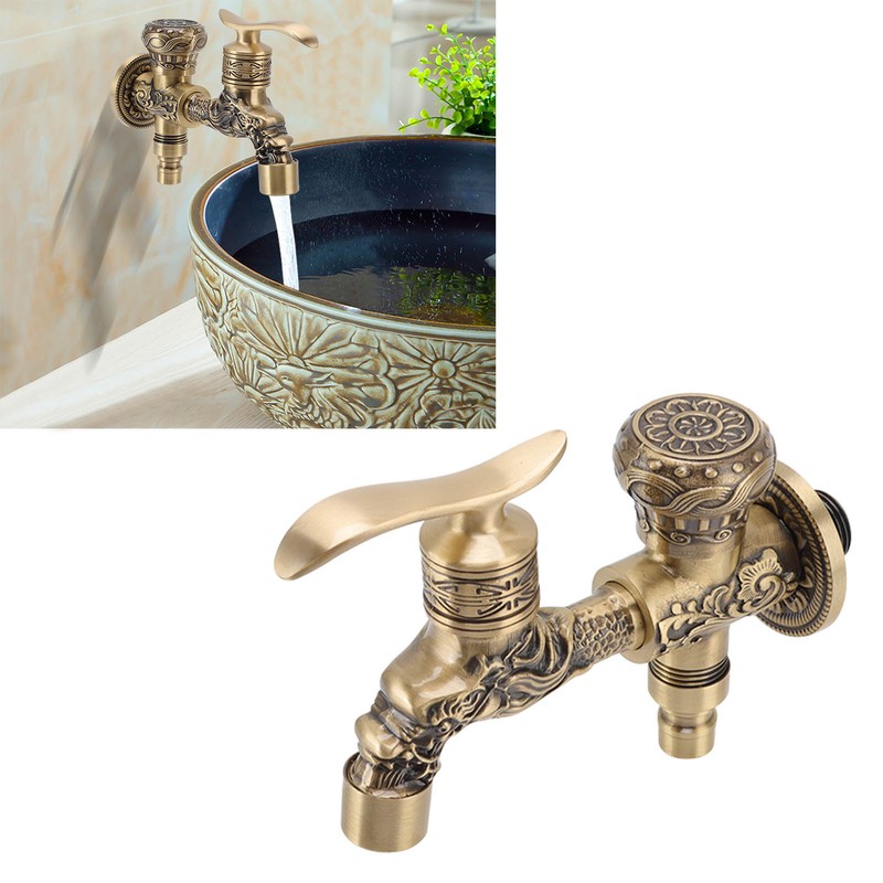 Water Tap 2 Handles 1 Hole Oil Rub Antique Dragon