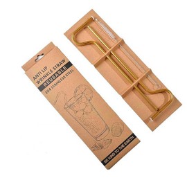 Lnstve - Pajita antiarrugas, de acero inoxidable reutilizable, antiarrugas, fácil de limpiar, cepillo para polvo de limpieza incluido (2 unidades, dorado)