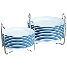 Piconico Plate Holder for Kitchen Drawer - Bamboo Dish Racks for Kitchen Counter, Stainless Steel Plate and Bowl Organizer for Cabinet, RV, Countertop (White-2S)