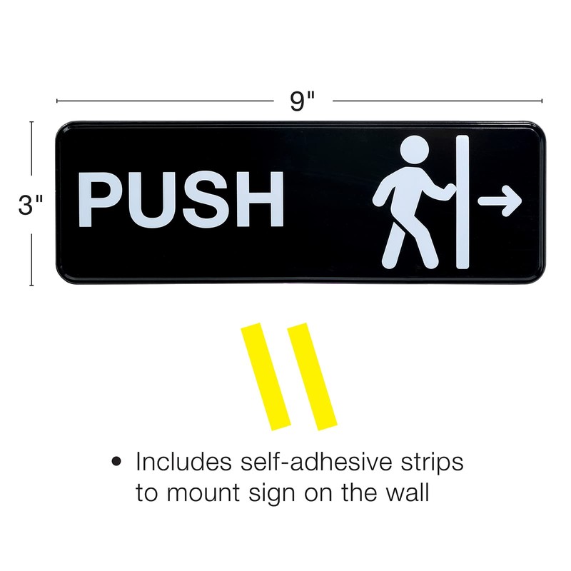Push Pull 9x3" Plastic Business Sign 4 Pack (Black)