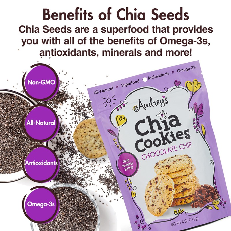 Audrey's Chia Cookies - (Chocolate Chip, 4 Pack), Natural, Antioxidants,