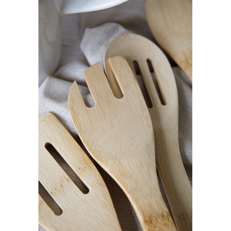 Natural Elements Eco Bamboo Kitchen Utensil Set, Non Stick Safe,