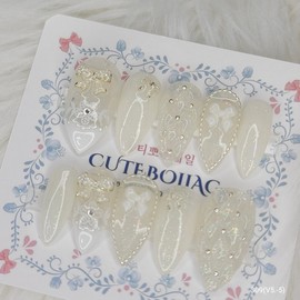 Wedding emboss handmade nail tips - Almond S / 웨딩 엠보 수제네일팁 - 아몬드S
