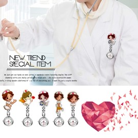 Avaner Nurse Watches Cute Cartoon Design Clip-on Fob Watches Analog Quartz Hanging Lapel Watches for Women (5 Pcs)