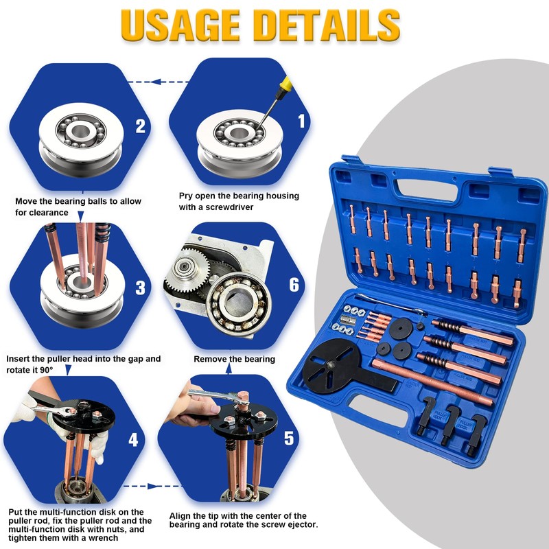 YATOINTO 36-in-1 Bearing Puller Kit,Blind Hole Bearing Puller,Gear Puller Set