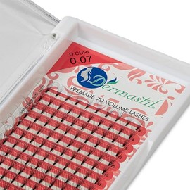 Dermastil 7D Premade Handmade Volume Eyelashes, D Curl, Thickness 0.07 mm, Ready Fan without Knots for Eyelash Extension, PBT Vegan, 16 Strips Box (14 mm)
