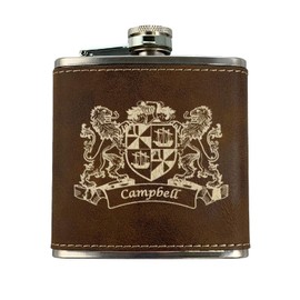 Campbell Irish Coat of Arms Leather Flask - Rustic Brown