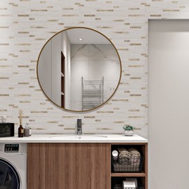 STICKGOO 20 Sheets Peel and Stick Backsplash Tile, Stick on Backsplash for Kitchen and Bathroom, Dolomite White Marble Look PVC Mixed Metal Gold Self Adhesive Wall Tiles