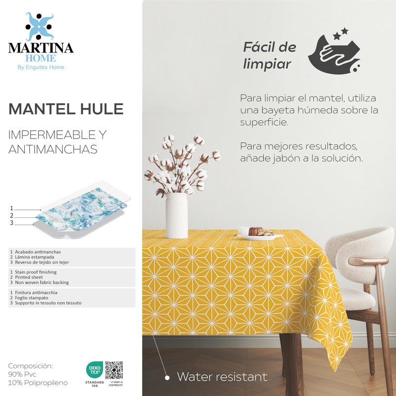 Martina Home Polygon Oilcloth Tablecloth 100 x 140 cm Mustard