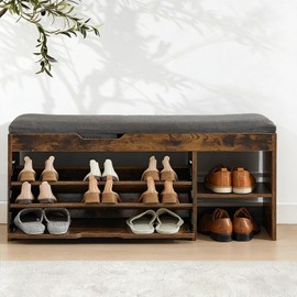 Stabrech Shoe Storage Bench with Flip Drawer, Shoe Rack with Lift Top Storages Box, 2-Tier Bench Cabinet with Adjustable Shelves for Entryway, Hallway, Living Room, Mudroom, Brown