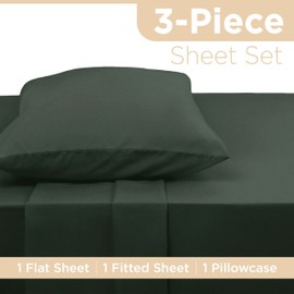 3 Piece Twin Cotton Blend Bed Sheets Set | Light Weight, Soft, Breathable Sheets | Brushed Cotton Blend | Secure-Fit, Wrinkle Resistant, Durable, Easy Care Bed Sheets | Comfy Sheets | Olive Green