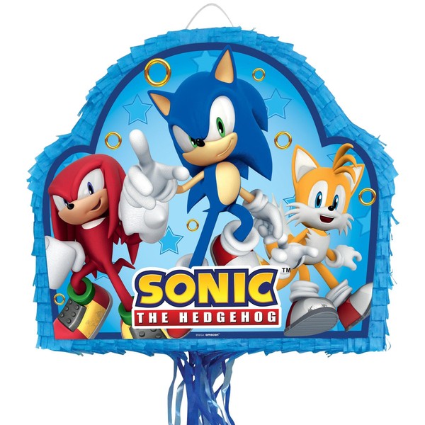 Party City Sonic the Hedgehog Pull String Pinata, Party Supplies, 2 lbs. Capacity, 19.2” W x 3” D x 16.75” H