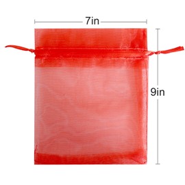 Lautechco 100Pcs Organza Bags 7x9 inches Red Organza Gift Bags Small Mesh Bags Drawstring Gift Bags Christmas Drawstring Organza Gift Bags (7x9 inches Red)