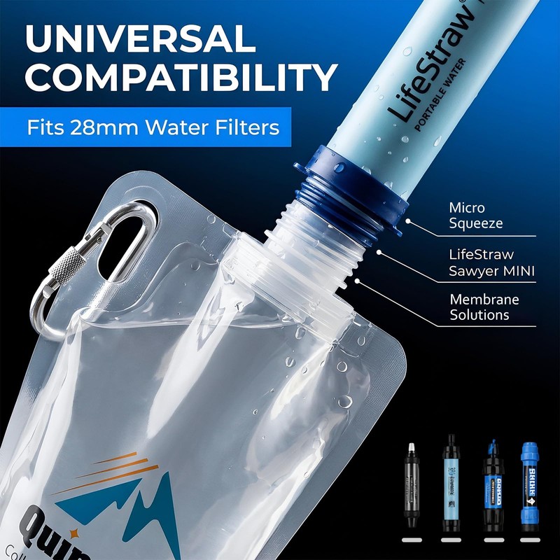 Quinnsus 2-Pack 1L Collapsible Water Bottles, 33oz BPA-Free Reusable Plastic