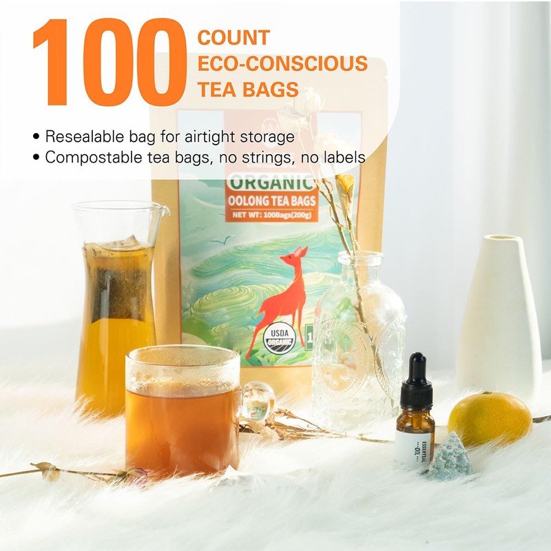 WT WEETEE Organic Oolong Tea Bags, Organic Oolong Tea 100
