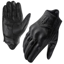 Harssidanzar Womens Full Finger Goatskin Leather Touchscreen Motorcycle Gloves GL016, Black,Size XL
