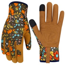 MERTURN Leather Gardening Gloves for Women Thorn Proof Garden Gloves Touch Screen Working Gloves Gardening Gifts, Bird Yellow