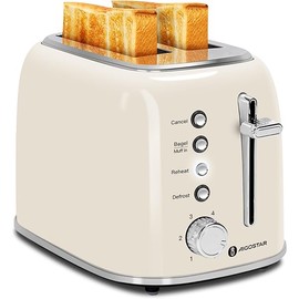 Aigostar Toaster 2 Slice, Retro Extra-Wide Slot Toasters Best Rated Prime for Toasting Bagels, Breads, Waffles & More, Cancel, Defrost & 6 Browning, Removable Crumb Tray, Stainless Steel, Cream White