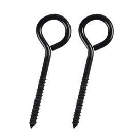 6 Inch Black Eye Hooks Screw Heavy Duty Self Tapping Eyelet Screws 2Pcs Eye Bolts Screw in Hooks for Wood Securing Cables Wire, Hammock Swing,Indoor & Outdoor Uses