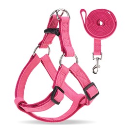 BINGPET Dog Harness Leash Set,Adjustable No Pull Step in Dog Harness,Stylish Denim Puppy Harness for Small and Medium Dogs Easy Walk Training Running(Pink,M)