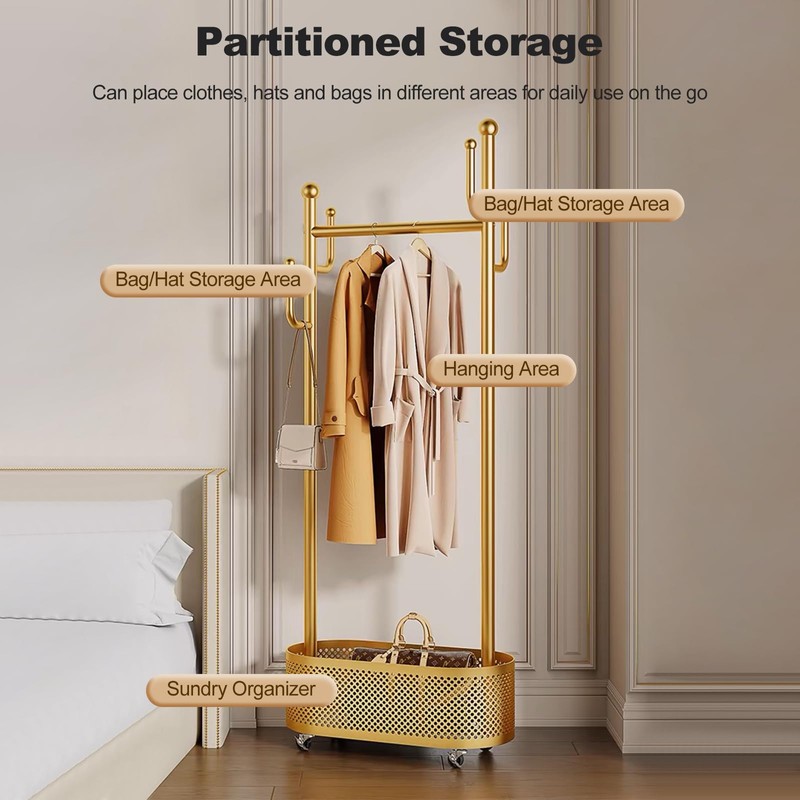 Ergocar Coat Stand. A jacket hat rack with a basket,
