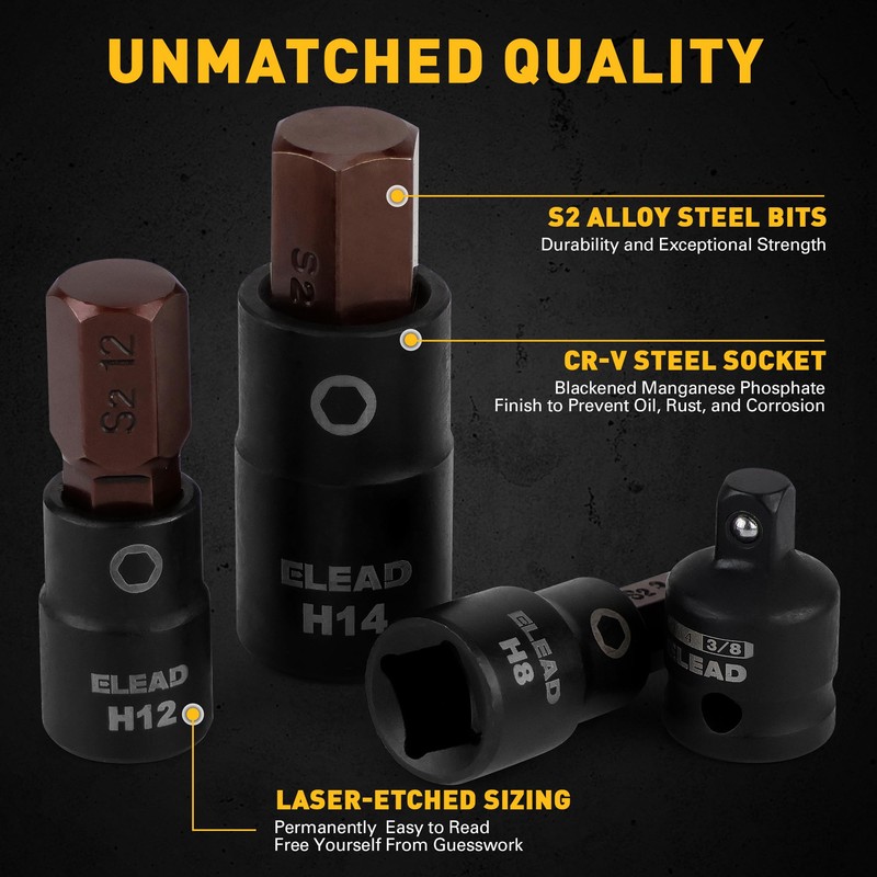 16-Piece Metric Hex Bit Socket Set - Premium S2 Steel