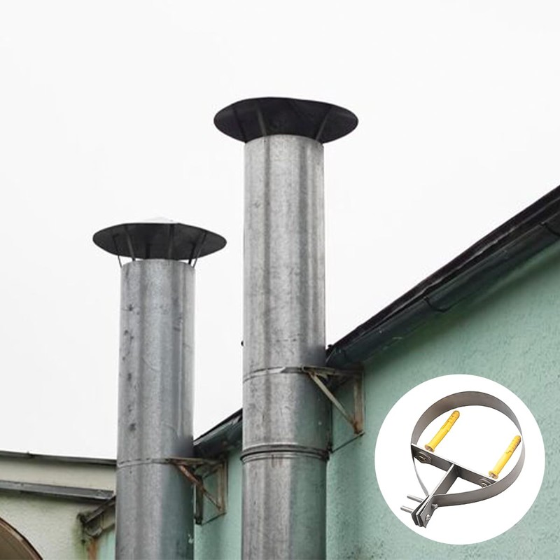 Durlo Chimney Pipe Bracket Metal Wall Strap Adjustable 125mm Diameter
