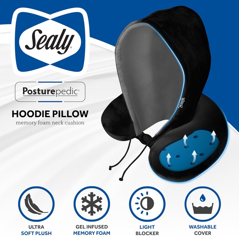 Sealy, Infused-Gel Hooded Travel Pillow with Airflow Memory Foam, Tailored